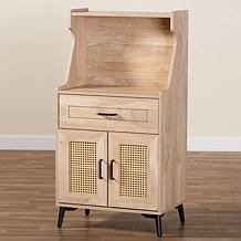 Pavone Mid-Century Kitchen Cabinet with Rattan Accents