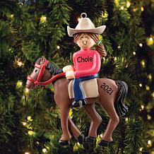 Personalized Brunette Female Horseback Ornament
