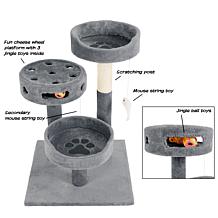 Pet Adobe 27.5" Cat Tree– 2 Perches and Interactive Cheese Wheel Toy