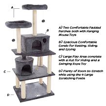 Pet Adobe 58.75" Cat Tree - 2 Condos, Scratching Posts, and Perches
