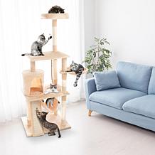 Pet Adobe 61.5" Cat Tree– Hammocks, Scratching Posts, and Condo, Beige