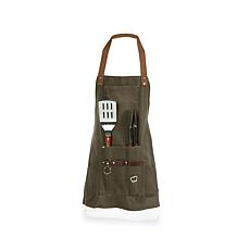 Picnic Time BBQ Apron w/ Tools & Bottle Opener -Khaki Green w/ Accents