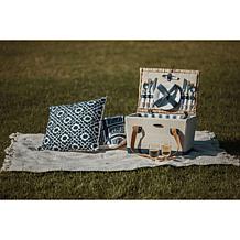 Picnic Time Boardwalk Basket - Beige Canvas with Navy Blue Accents