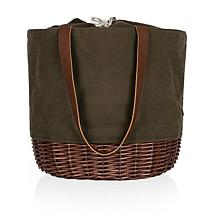 Picnic Time Coronado Basket Tote - Khaki Green with Beige Accents
