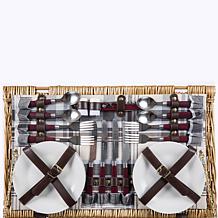 Picnic Time Newbury Basket - Navy Blue & Burgundy Plaid Pattern