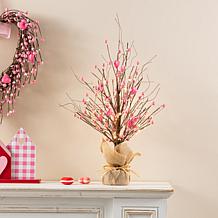 Pink Berry Table Tree with Warm White Lights 20"H