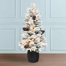 Puelo International Pre-lit Flocked Potted Tree, UL Clear Lights