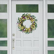 Puleo International 30" Artificial Dogwood & Daisy, Poppy Wreath