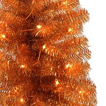 Puleo International 4.5' Pre-lit Orange Tinsel Tree w/ 70 Clear Lights