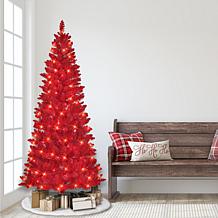 Puleo International 6.5' Pre-lit Flocked Fashion Red Tree