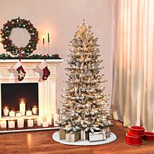 Puleo International 7.5' Pre-Lit Flocked Slim Fir Christmas Tree