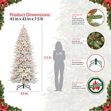 Puleo International 7.5'Lit Flocked Slim Fir Artificial Christmas Tree