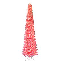 Puleo International 9' Pre-lit Flocked Fashion Pink Pencil Tree