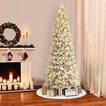 Puleo International 9' Pre-lit Flocked Spruce Tree 450 Warm White LEDs