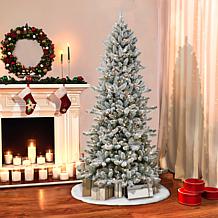 Puleo Intl. Pre-Lit 7.5' Slim Flocked Spruce Artificial Christmas Tree