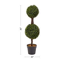 Pure Garden Artificial Podocarpus 36" Double Ball Faux Plant