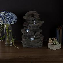 Pure Garden Tiered Tabletop Water Fountain w/ Rock Waterfall & Lights