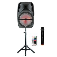 QFX 15" Portable Party Speaker with Wireless Microphone and Stand