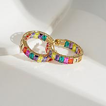Radiance by Absolute™ 6.78ctw Emerald-Cut Stone Rainbow Hoop Earrings