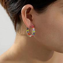 Radiance by Absolute™ 6.78ctw Emerald-Cut Stone Rainbow Hoop Earrings