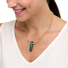 Rarities 18" Gold-Plated Raw Emerald Obelisk Drop Necklace
