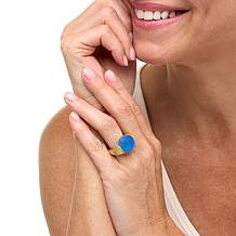 Rarities Blue Chalcedony & Citrine Carved Gold-Plated Ring