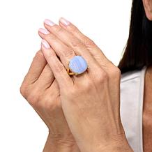 Rarities Blue Lace Agate and White Zircon Gold-Plated Solitaire Ring