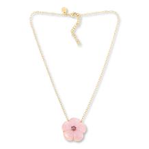 Rarities Carved Pink Opal and Tourmaline Flower Pendant Necklace