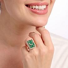 Rarities Gold-Plated Malachite and Zircon Rectangular Celestial Ring