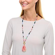 Rarities Gold-Plated Rhodochrosite and Multi-Gem Beaded Drop Necklace