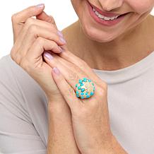 Rarities Gold-Plated Turquoise-Color Gemstone and Zircon Dome Ring