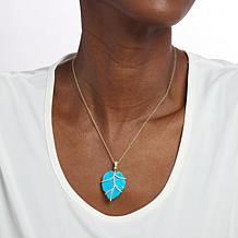 Rarities Gold-Plated Turquoise-Color Magnesite & Zircon Leaf Pendant