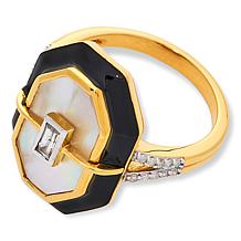 Rarities Gold-Plated Zircon, Diamond and Gemstone Black Enamel Ring