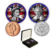 Remembering Queen Elizabeth Colorized JFK Half & 2 Pence 2-Coin Set