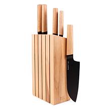 Ron 6-piece Knife Block Set with Wood Handles