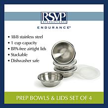 RSVP Stainless Steel Prep Bowls with Lids - Set of 4