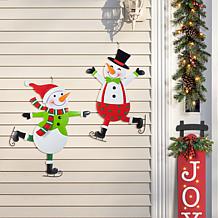 S/2 36"H Metal Christmas Yard Stake Skiing Snowmen
