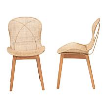 Sabelle Japandi Dining Chair with Rattan Seat and Metal Base