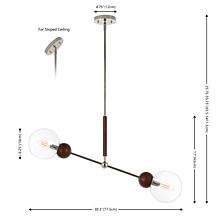 Safavieh Rocky 2-Light Extendable Pendant, Dark Walnut/Nickel