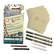 Sakura Zentangle Tan Renaissance Tile Drawing Set of 12