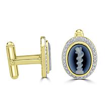 Service First 18K Gold-Plated Carved Chalcedony & Gem Cameo Cuff Links