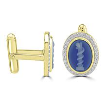 Service First 18K Gold-Plated Carved Chalcedony & Gem Cameo Cuff Links