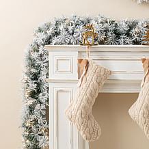 Set of 2 6ft Pre-Lit Snow Flocked Pine Garlands