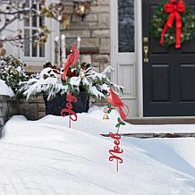 Set of 2 Christmas Metal Cardinal with Bell Yard Stake or Wall Decor