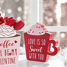 Set of 2 Decorative Wooden Valentine's Coffee Cups