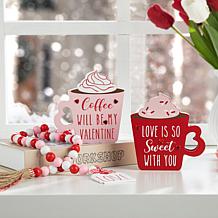 Set of 2 Decorative Wooden Valentine's Coffee Cups