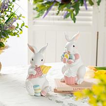 Set of 2 Easter Resin Bunny Table Decor