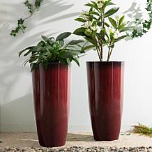 Set of 2 Oversized Gradient Turquoise Faux Ceramic Plastic Planters