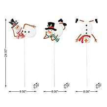 Set of 3 Christmas Metal Snowman Yard Stake or Wall Decor