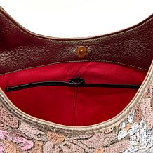 Sharif Legacy 3D Sculpted Horn Handle Sequined Leather-Trimmed Hobo